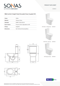 VIA Fully Shrouded Closed Coupled Rimless Pan & Delta Soft Close Seat - Choice of Height - Flush Button Upgrade Available