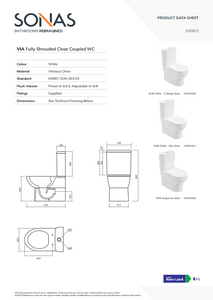 VIA Fully Shrouded Closed Coupled Rimless Pan & Delta Soft Close Seat - Choice of Height - Flush Button Upgrade Available