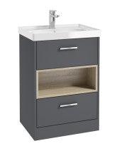 MALMO Floorstanding 60cm Two Drawer Vanity Unit Gloss Basin - Choice of Colour - Choice of Handle