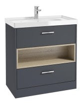 MALMO Floorstanding 80cm Two Drawer Vanity Unit Gloss Basin - Choice of Colour - Choice of Handle