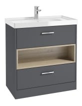 MALMO Floorstanding 80cm Two Drawer Vanity Unit Gloss Basin - Choice of Colour - Choice of Handle