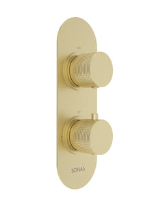 ALITA Knurled Dual Control Dual Outlet Concealed Thermostatic Shower Valve Brushed Gold