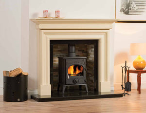 Bolection 60" Ivory Pearl Fireplace Bundle with Black Granite Hearth and Back Panel