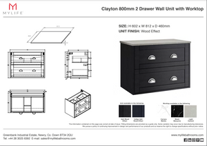 Clayton 2 Drawer Wall Unit Graphite Ash with Black Marquina Worktop
