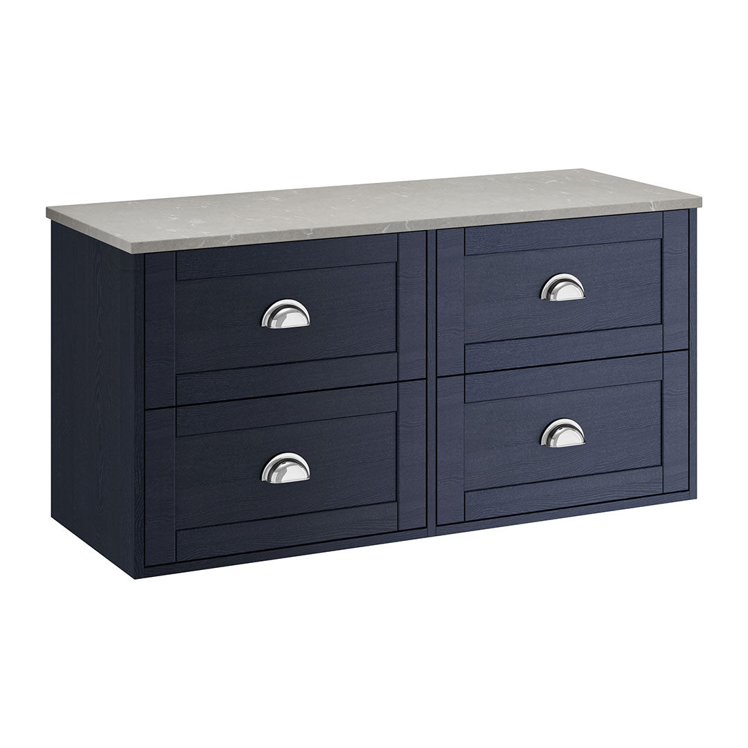 Clayton 2 Drawer Wall Unit Indigo Ash with Light Cement Worktop