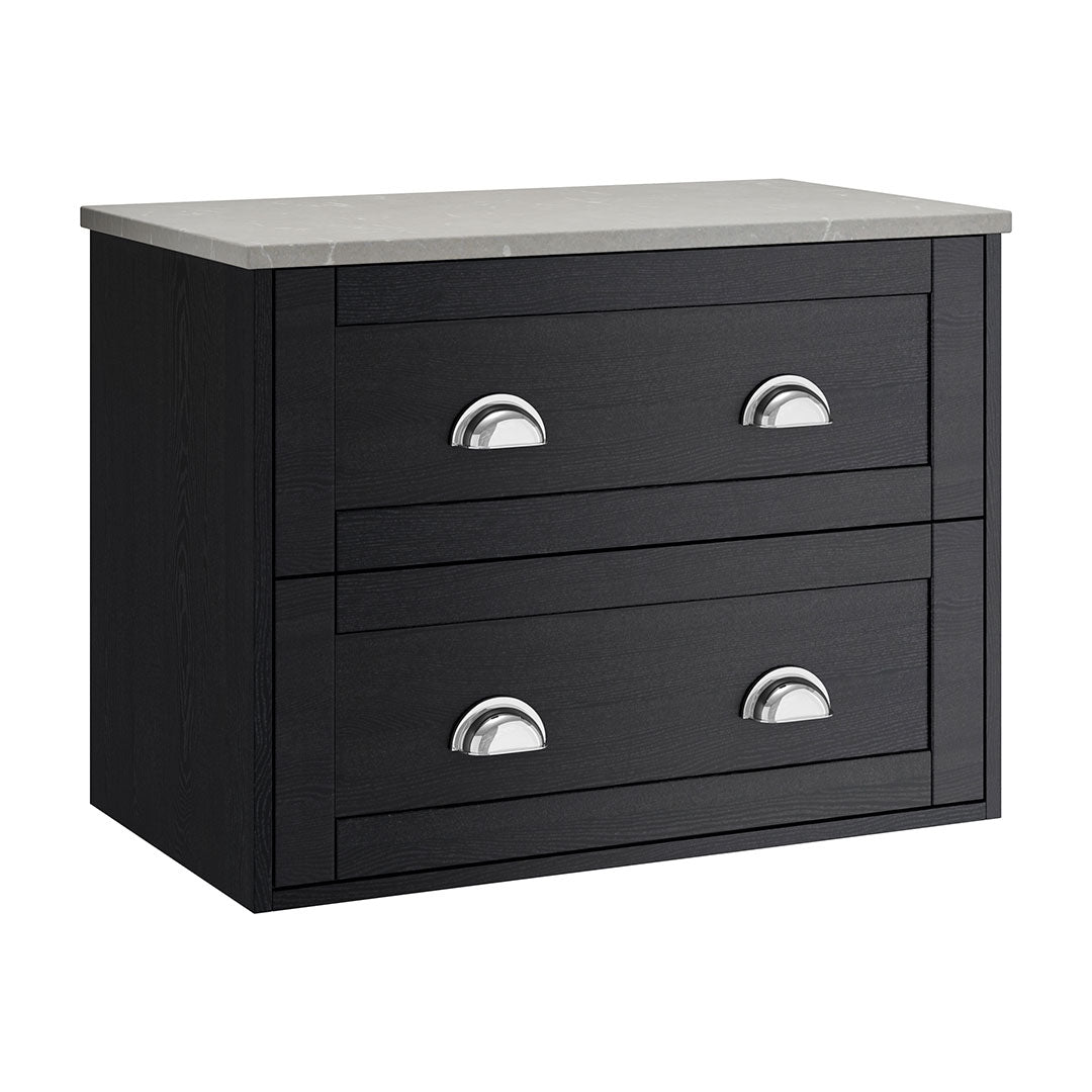 Clayton 2 Drawer Wall Unit Graphite Ash with Light Cement Worktop