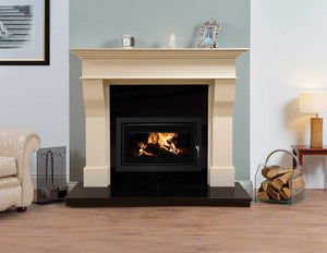 Florence Fireplace Bundle with choice of Ivory Pearl or Perla White including Black Granite Hearth and Back Panel