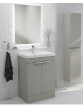 Stockholm Arctic Grey Matt 60cm 2 Door Floor Standing Vanity Unit - Brushed Chrome Handle