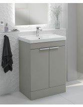 Stockholm Arctic Grey Matt 60cm 2 Door Floor Standing Vanity Unit - Brushed Chrome Handle