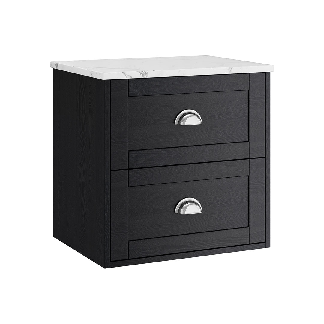Clayton 2 Drawer Wall Unit Graphite Ash with Carrara Marble Worktop