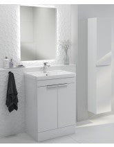 Stockholm Gloss White 60cm 2 Door Floor Standing Vanity Unit - Brushed Chrome Handle