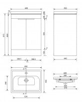Stockholm Gloss White 60cm 2 Door Floor Standing Vanity Unit - Brushed Chrome Handle